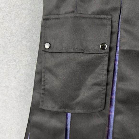 Black & Purple Tartan Utility Kilt-Style Skirt, Snap-Flap Pocket & Belt Tabs, XL - Picture 6 of 10